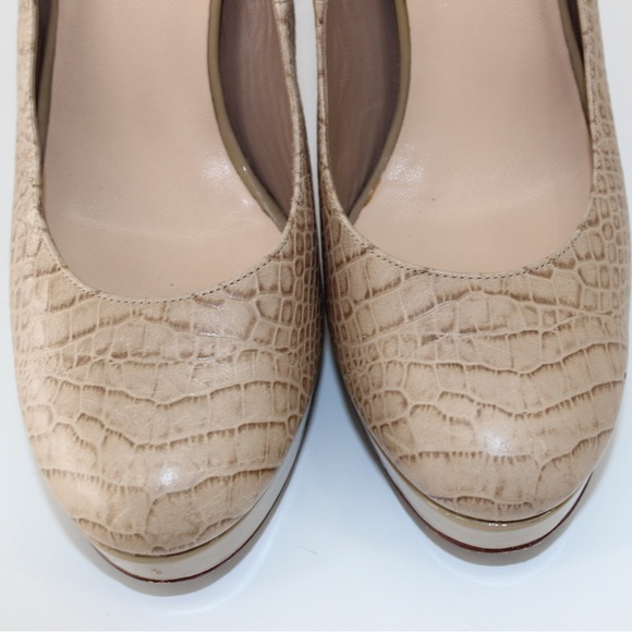 COLE HAAN Leather Platform High Heel Reptile Print Neutral Taupe brown 8.5 - Picture 7 of 10